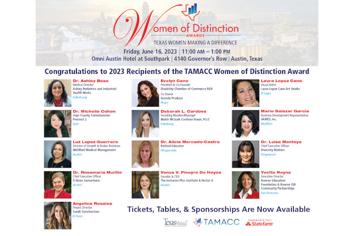 TAMACC va a celebrar líderes latinas sobresalientes en la comida anual de premiación Women of Distinction